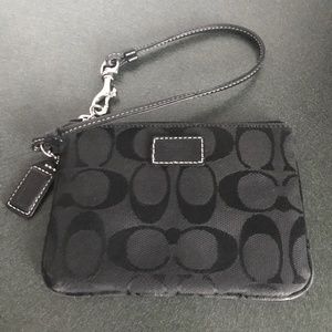 Coach Black Canvas Leather Signature C Wristlet Mini Pouch